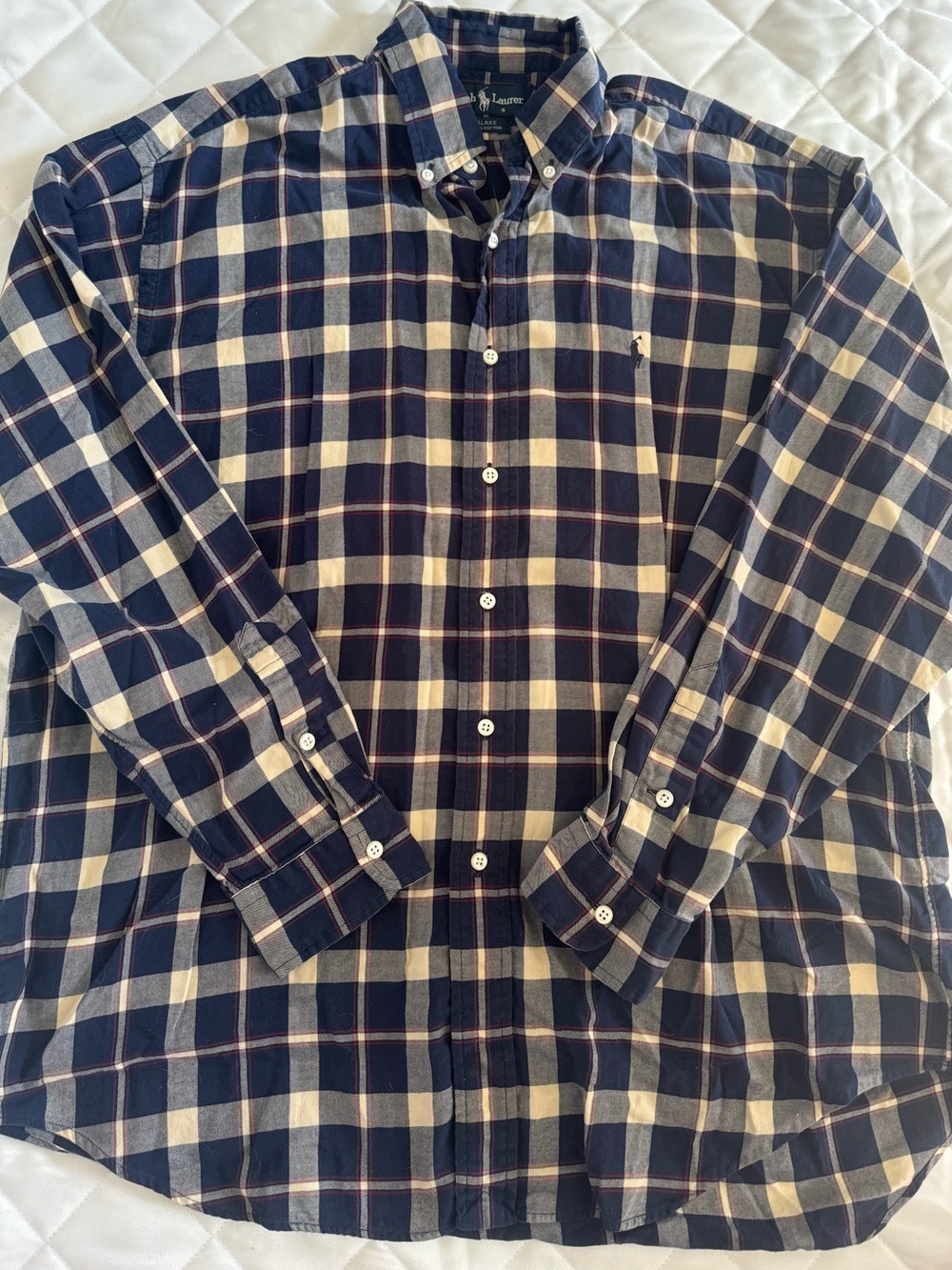 Vintage Ralph Lauren Blake Navy Plaid Button Down Shirt 100% Cotton Preppy